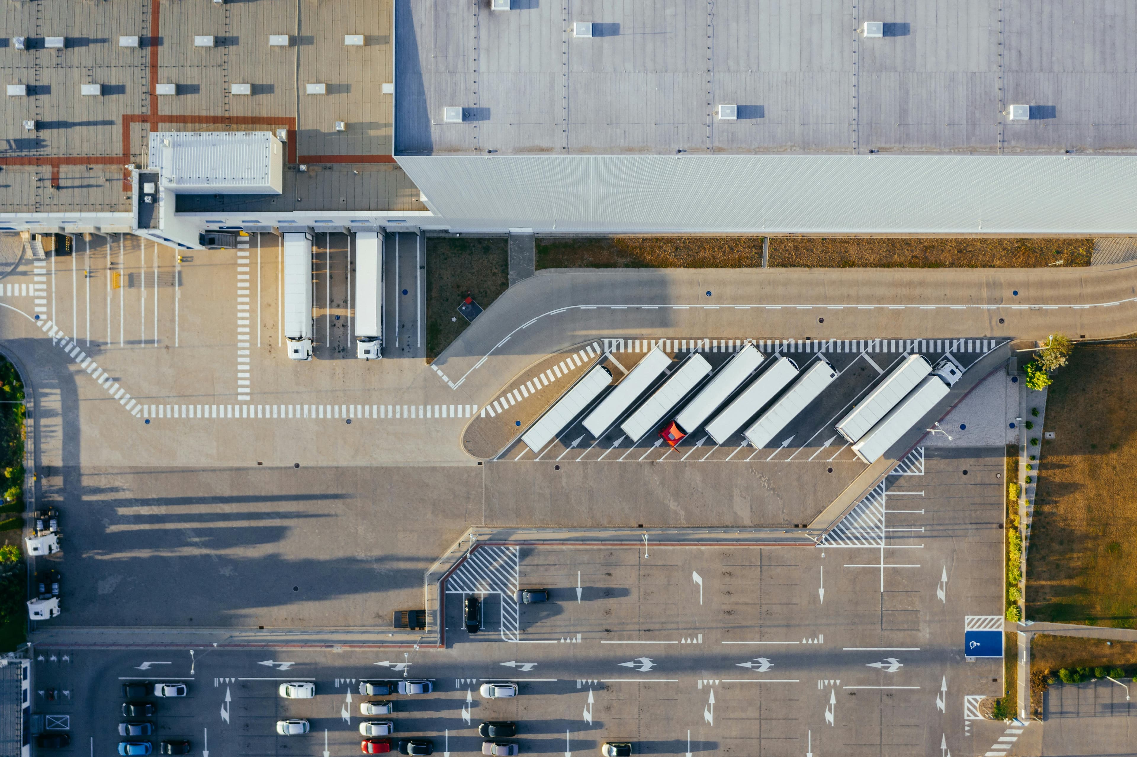Aerial view of a logistics facility representing e-commerce fulfillment.